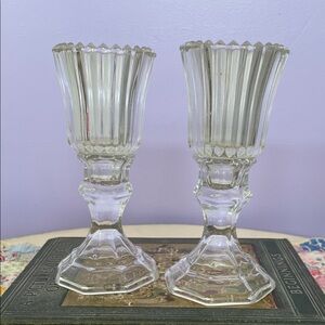 Elegant Clear Glass Candle Holders set of 2 like new